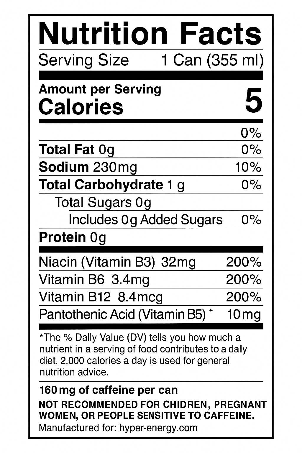 HYPER Energy Drink – Sugar Free (12 oz)